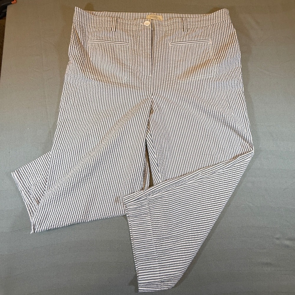 Talbots Plus Blue White Striped Seersucker Straight Leg Pants Womens 20W 2533